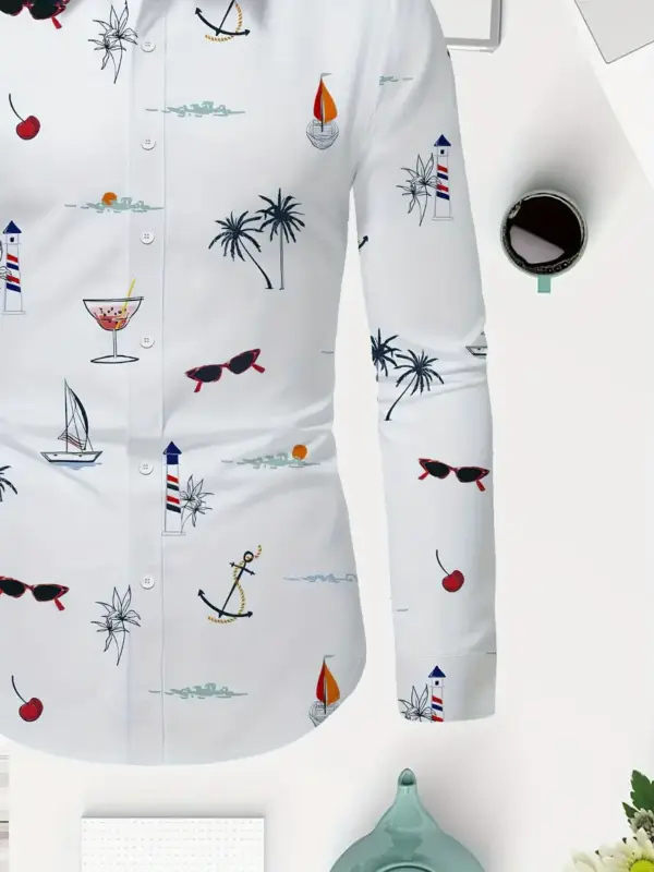 Men Casual Long Sleeve Shirt With Unique Print - Image 4