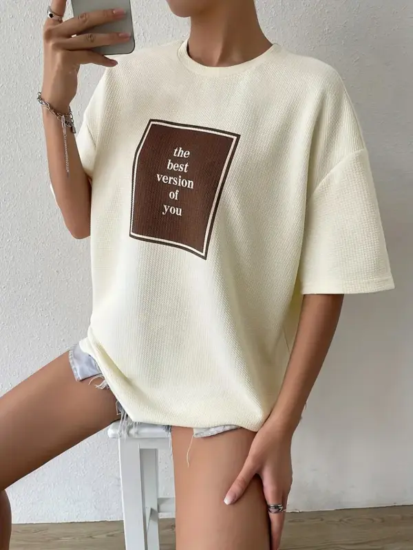 Letter Print Crew Neck Tshirt - Image 3