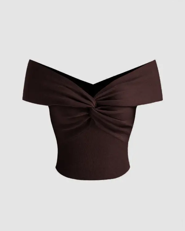 Off shoulder Ruched Chocolate Brown Crop Top