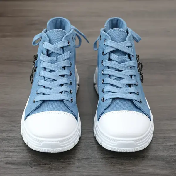 Women Platform Side Zipper Design Canvas Shoes - Image 3