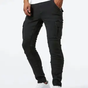 Men Trendy Skinny Cargo Jeans With Side Pockets