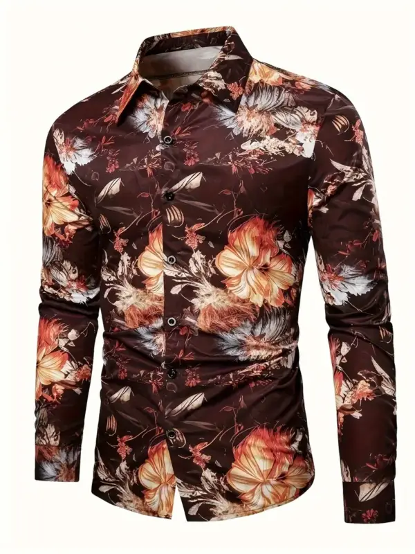 Men Long Sleeve Shirt With Floral Print In Polyester Blend - Image 3