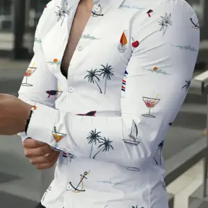 Men Casual Long Sleeve Shirt With Unique Print