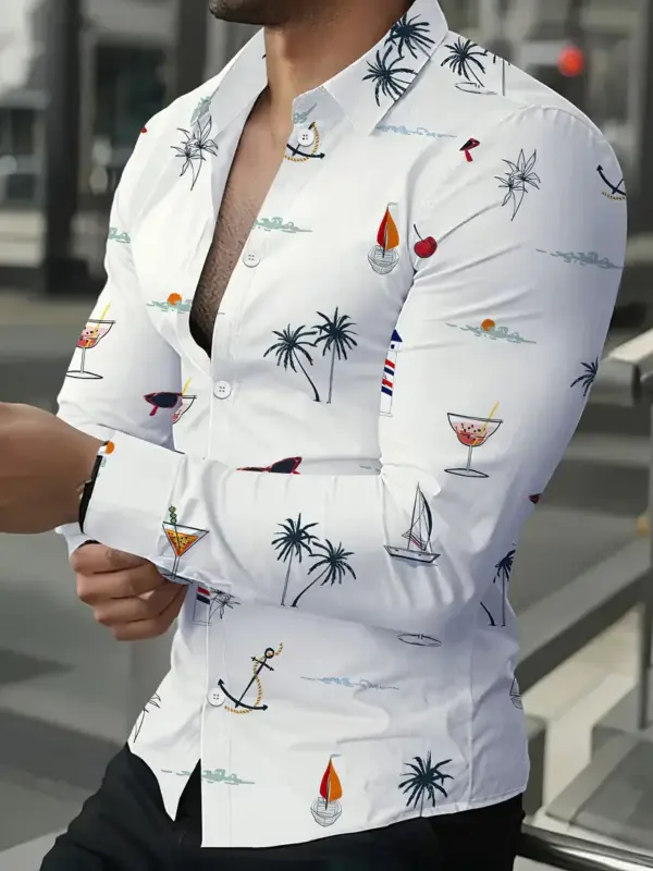 Men Casual Long Sleeve Shirt With Unique Print