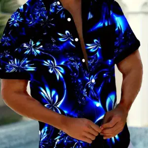 Men Fluorescent Gradient Hawaiian Art Shirt