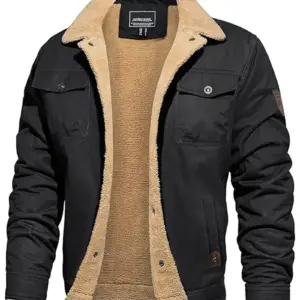 Men Fleece Lined Workwear Jacket Casual Winter