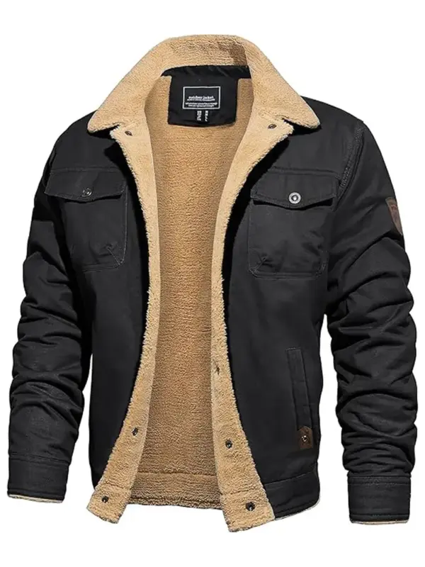 Men Fleece Lined Workwear Jacket Casual Winter