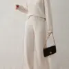 Chic Half Zip Long Sleeve Top And Wide Leg Pants Set