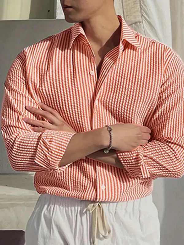 Casual Striped Polyester Shirt - Image 2