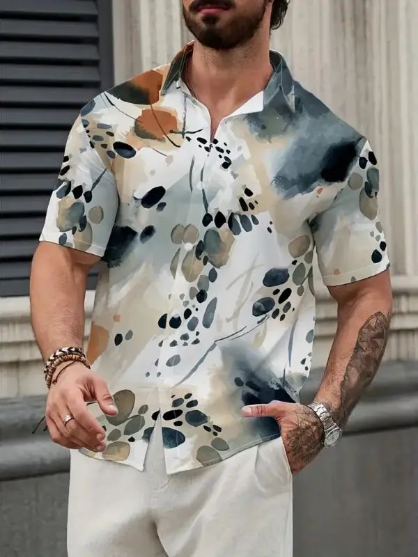 Men Ink Print Lapel Shirt For Men - Image 2