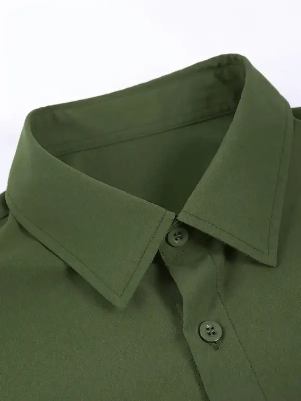 Men Solid Color Short Sleeve Lapel Shirt - Image 5