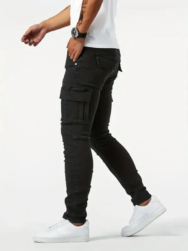 Men Trendy Skinny Cargo Jeans With Side Pockets - Image 3