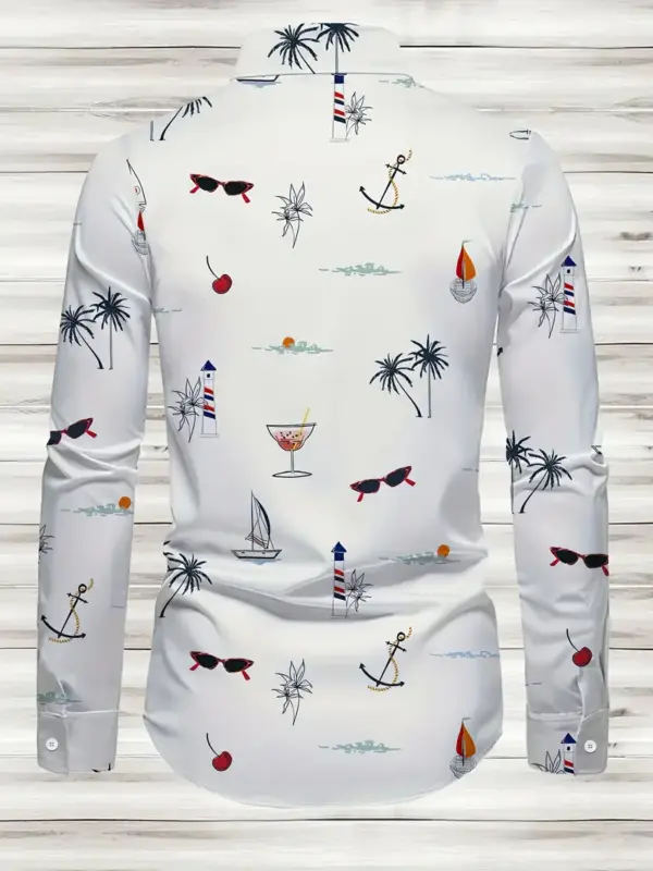 Men Casual Long Sleeve Shirt With Unique Print - Image 2