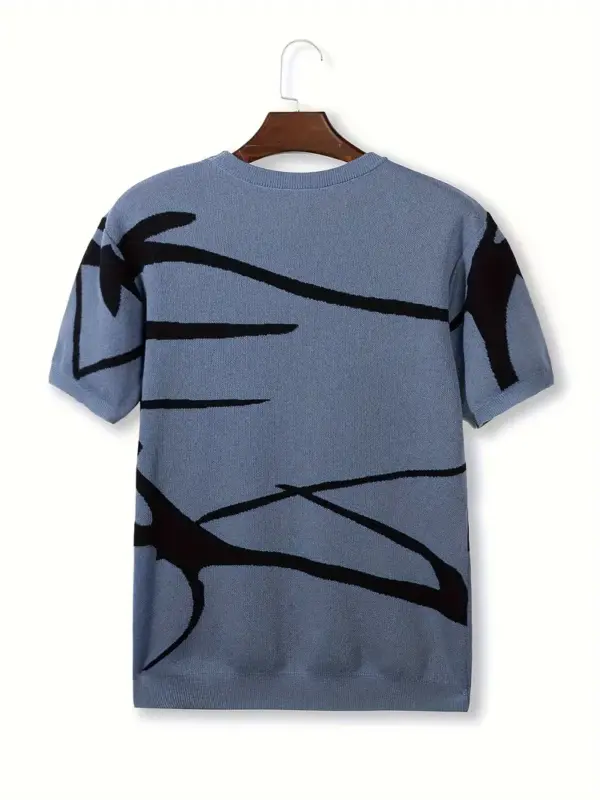 Irregular Stripe Pattern Crew Neck T Shirt - Image 2