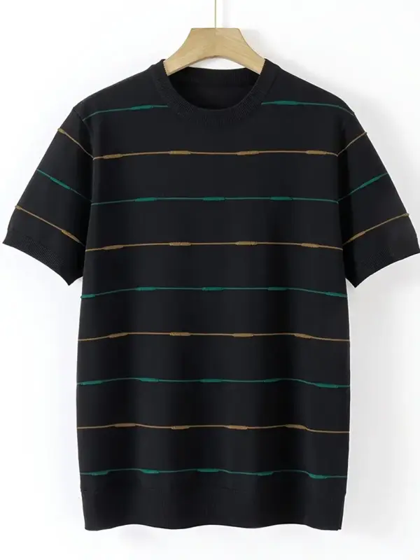 Men Fashion Crew Neck Striped T Shirt