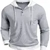 Men Casual Waffle-Knit Hooded Henley Shirt