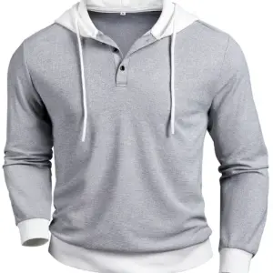 Men Casual Waffle-Knit Hooded Henley Shirt