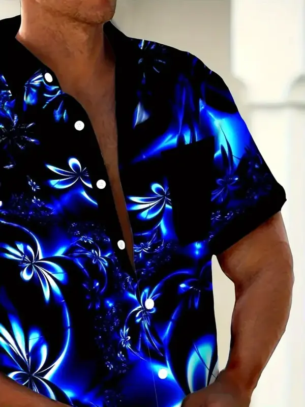 Men Fluorescent Gradient Hawaiian Art Shirt - Image 3