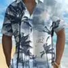 Men Short Sleeve Lapel Shirt With Coconut Tree Pattern Print