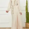 Elegant V-Neck Long Sleeve Kaftan Dress with Belt