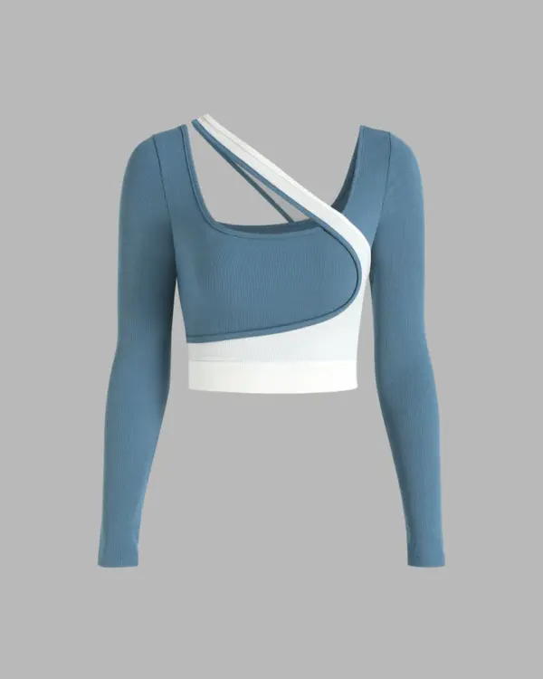 Contrast Trim Blue And White Top