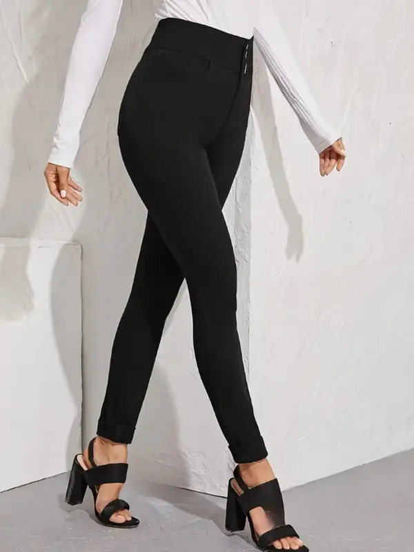 Elegant High Waist Skinny Jeans for Women Button - Image 2