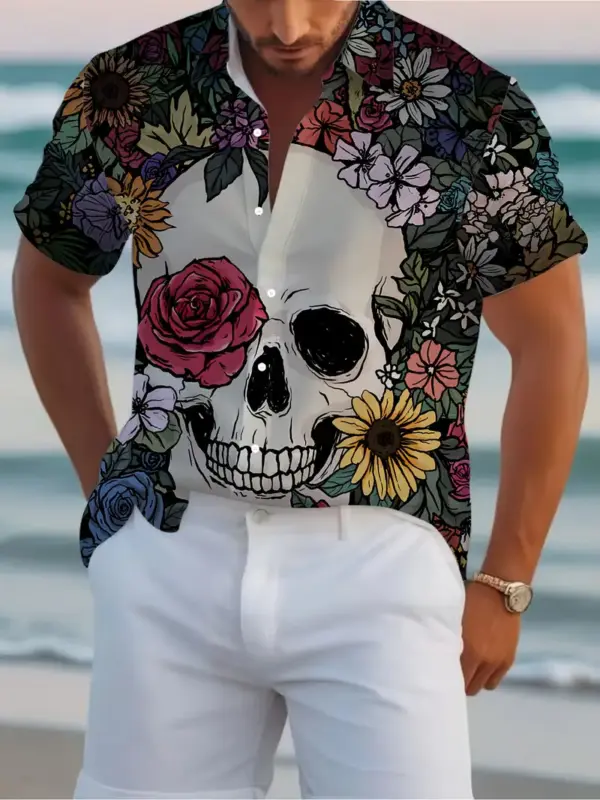 Men Summer Fashion With Floral And Skull Prints - Image 4