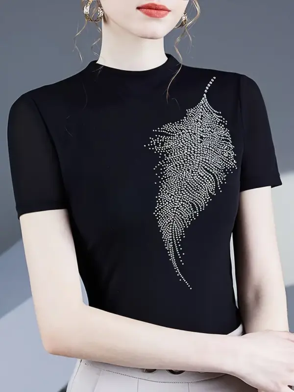 Feather Print Crew Neck Tshirt - Image 5