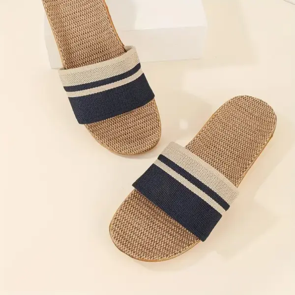 Triped Linen Slides Comfortable Flip Flops - Image 4