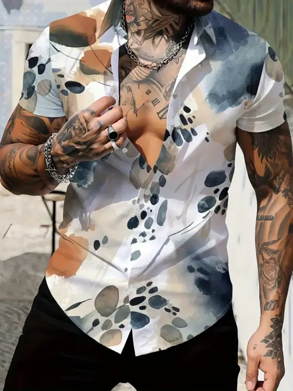 Men Ink Print Lapel Shirt For Men - Image 4