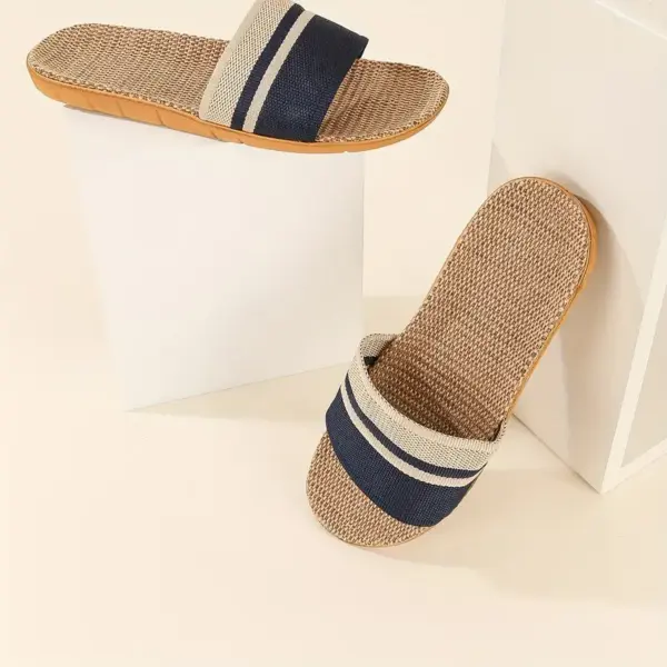 Triped Linen Slides Comfortable Flip Flops - Image 3