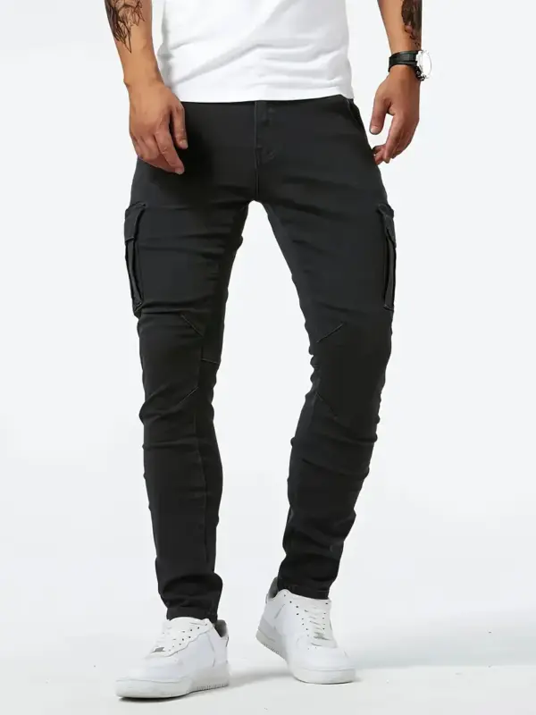 Men Trendy Skinny Cargo Jeans With Side Pockets - Image 2