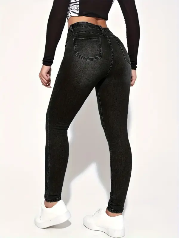 Black Slim Fit Skinny Jeans High Slant Pockets - Image 3