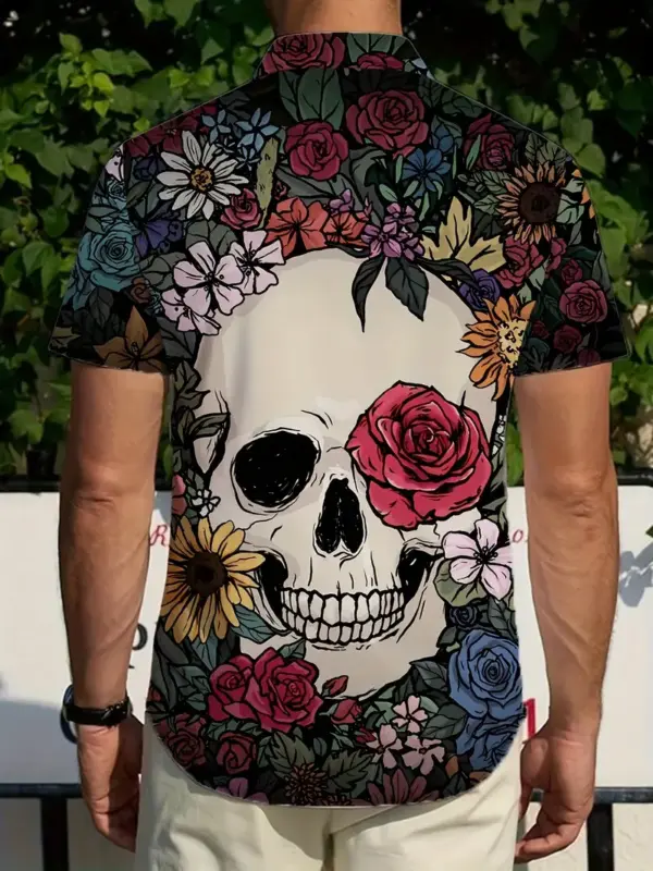 Men Summer Fashion With Floral And Skull Prints - Image 2