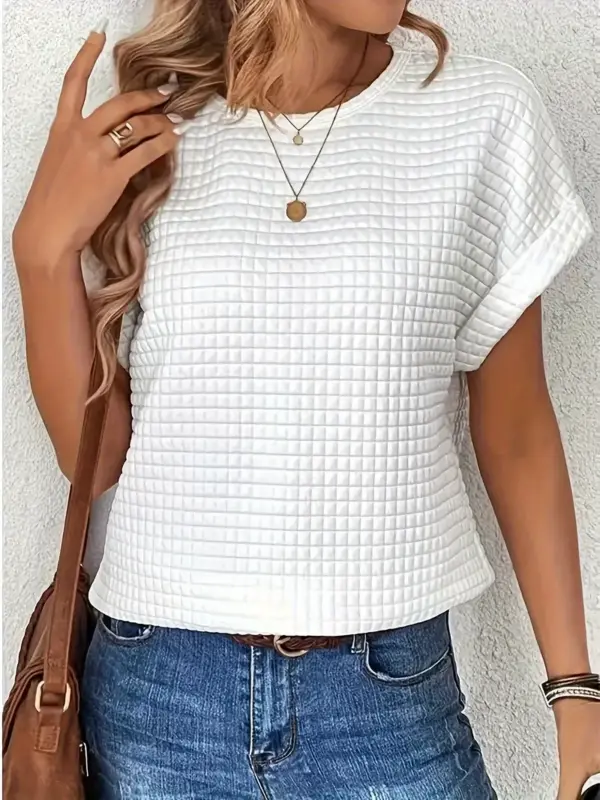 Plus Size Plaid Textured Solid Tshirt - Image 2