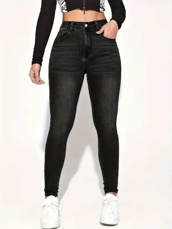 Black Slim Fit Skinny Jeans High Slant Pockets