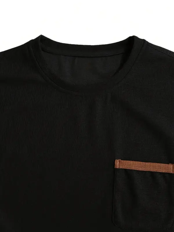 Men Black Waffle Knit T Shirt - Image 3