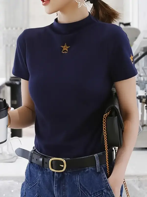 Elegant Mock Neck Tshirt - Image 4