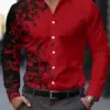 Men Fashion Print Casual Long Sleeve Button Down Shirt