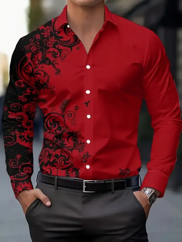 Men Fashion Print Casual Long Sleeve Button Down Shirt