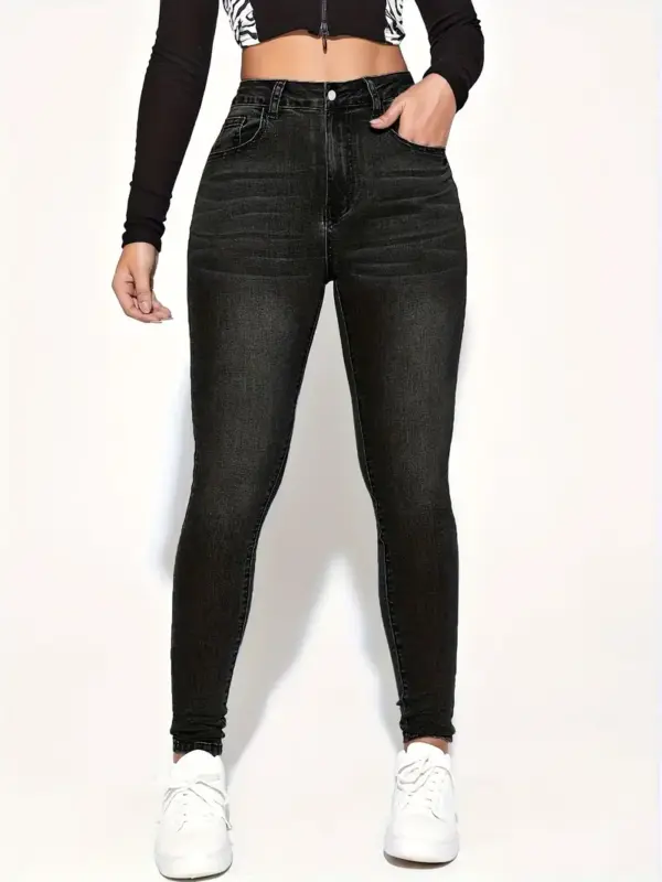 Black Slim Fit Skinny Jeans High Slant Pockets - Image 4