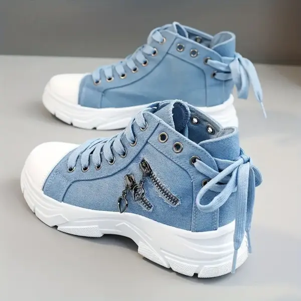 Women Platform Side Zipper Design Canvas Shoes - Image 4