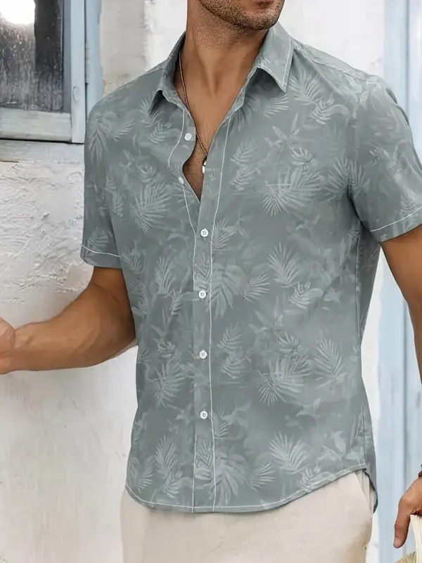 Men Casual Tropical Print Short Sleeve Shirt Polyester - Image 4