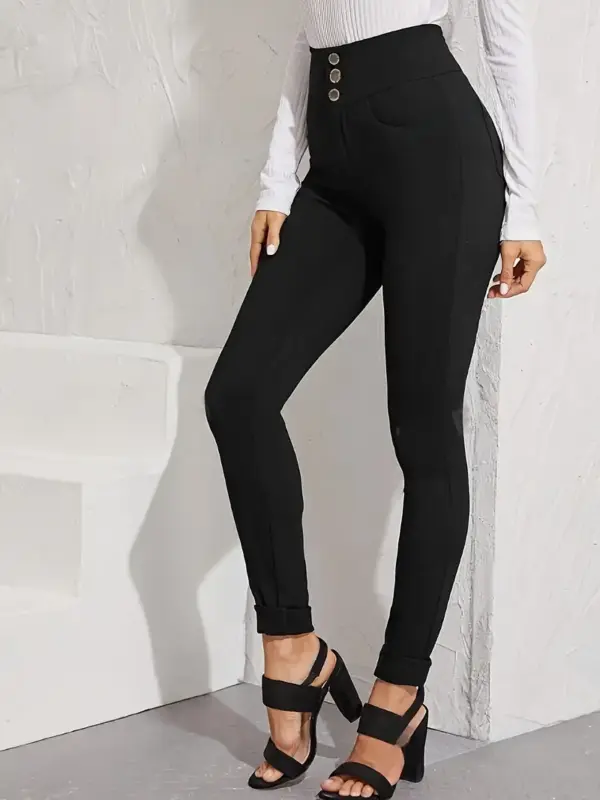 Elegant High Waist Skinny Jeans for Women Button - Image 3