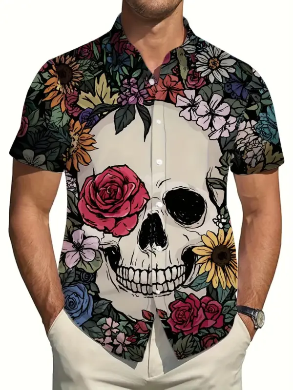 Men Summer Fashion With Floral And Skull Prints