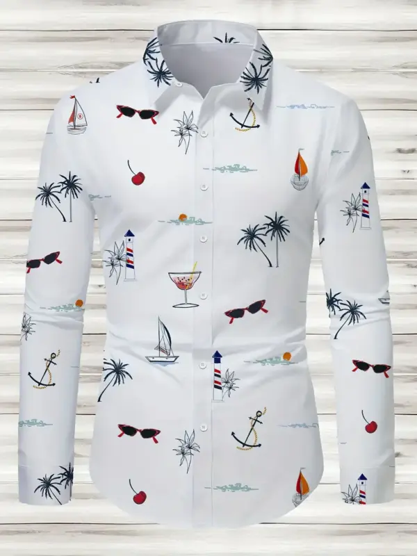 Men Casual Long Sleeve Shirt With Unique Print - Image 3