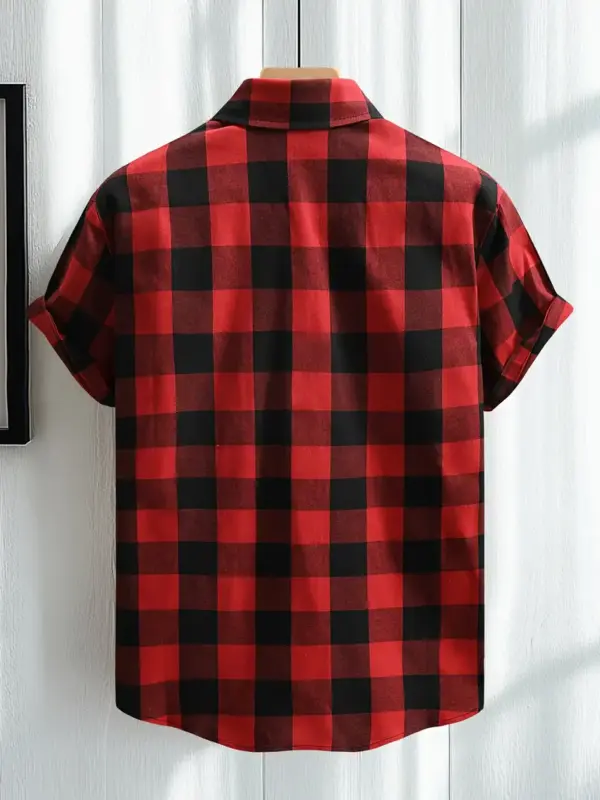 Men Classic Plaid Short Sleeve Button Up Shirt - Image 2