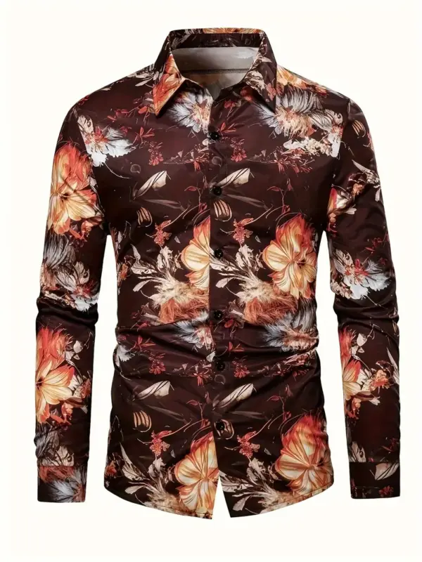 Men Long Sleeve Shirt With Floral Print In Polyester Blend - Image 4