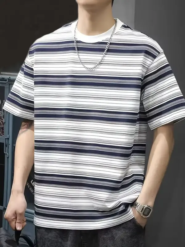 Men Summer Casual Striped T Shirt - Image 5