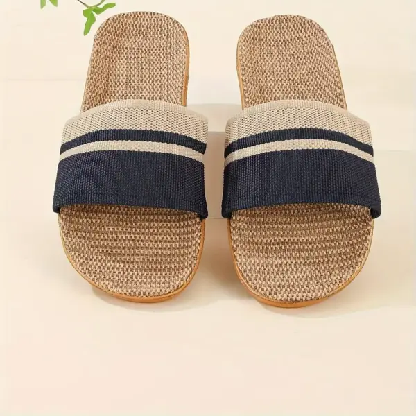 Triped Linen Slides Comfortable Flip Flops